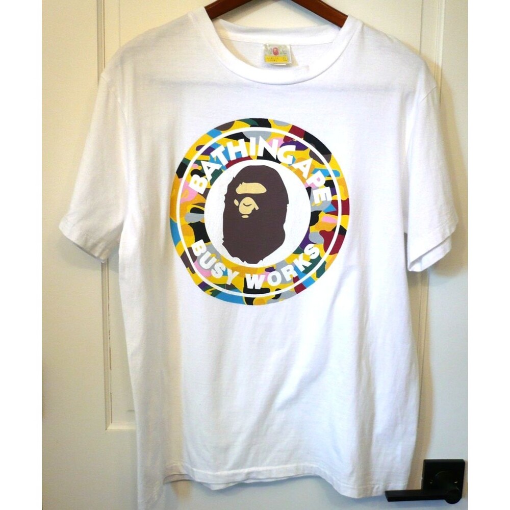Vtg Bape The Bathing Ape White XL (L)  T-Shirt Tee Multicolor Camo Single Stitch
